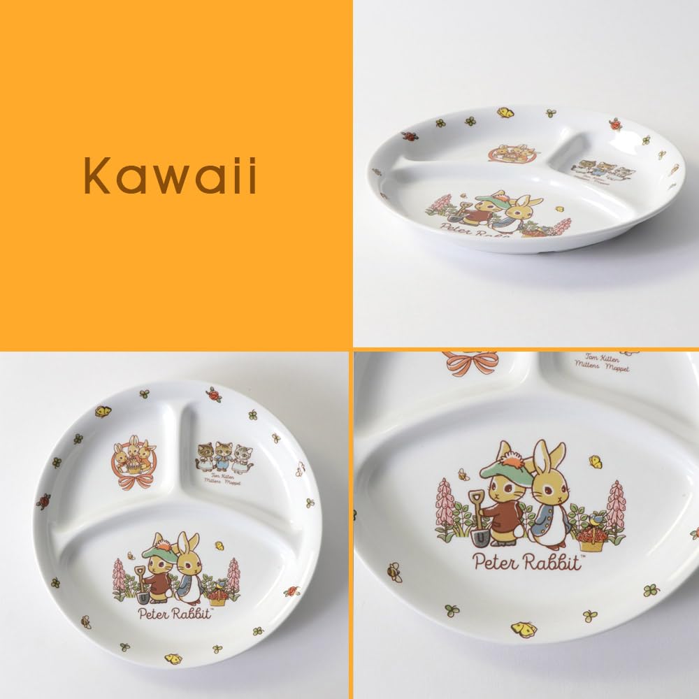 OGISO Used in nursery Reinforced porcelain convenient lunch plate 22cm plate Peter Rabbit Kawaii 17267610B100 [Official] schools! 3-part