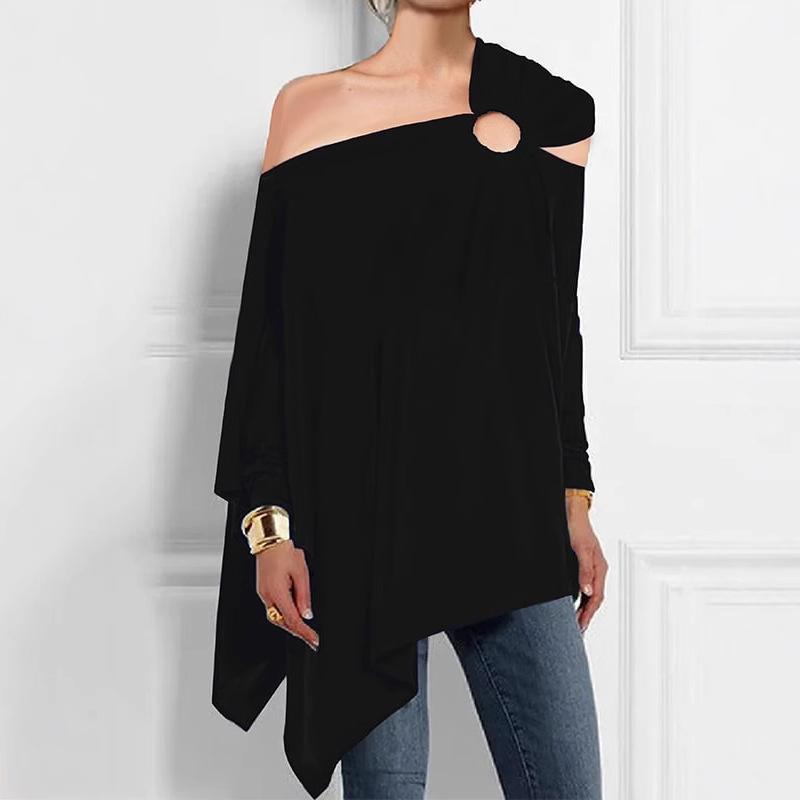 2025 European and American Women s Cross-border Best-Selling Loose Solid Color Cross-Shoulder All-Season Versatile Casual Top, Independent Site eBay S