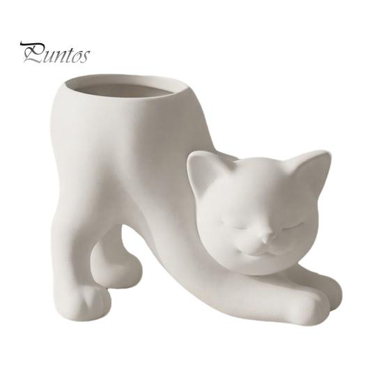 Modern Minimalist Flowerpot 3D Printed Stretching Cat Planter Pot, Cute Kitty Succulents Creative Desktop Decorative Vase Animal Flowerpot,