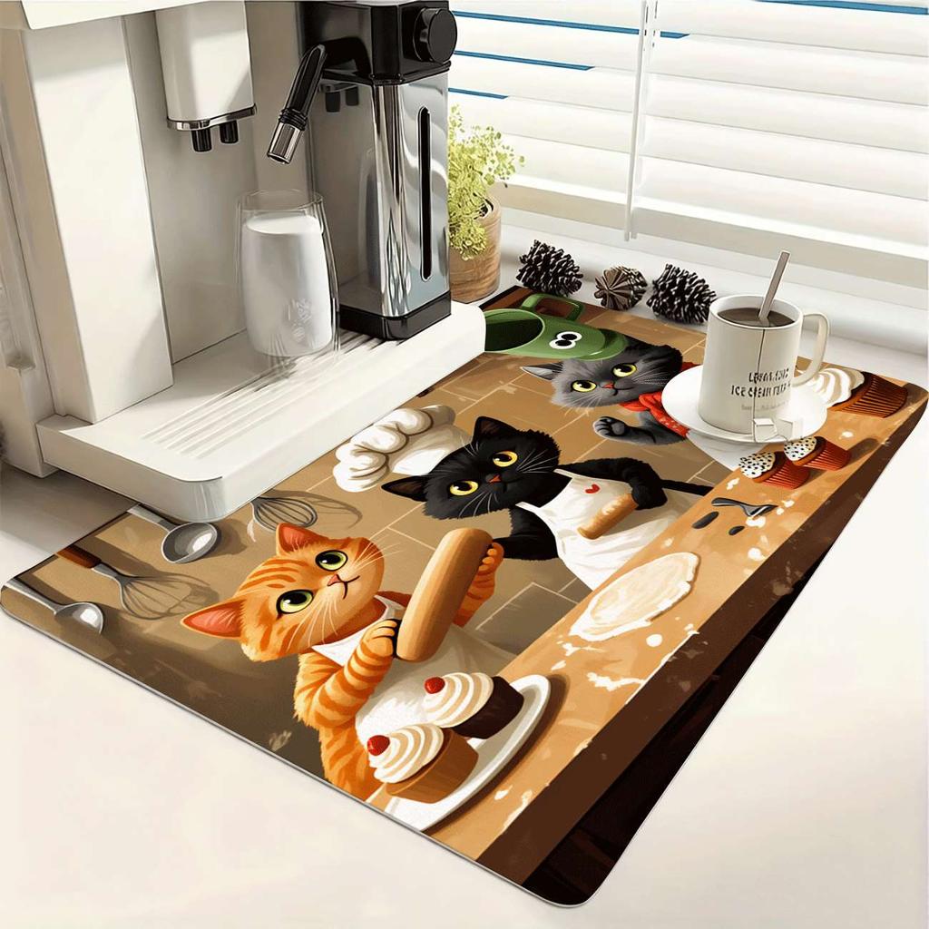 1 Stück Gummi-Trockenmatte mit Katzen-Backdruck für Café, Restaurant, Küche, Teppich, Geschirr, Langlebige Diatomeenerde-Tischmatte, Haustiermatte, Kaffeegeschirr