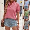 Summer Women's Plaid Ruffled Stand Collar Short Sleeve Blouse Top