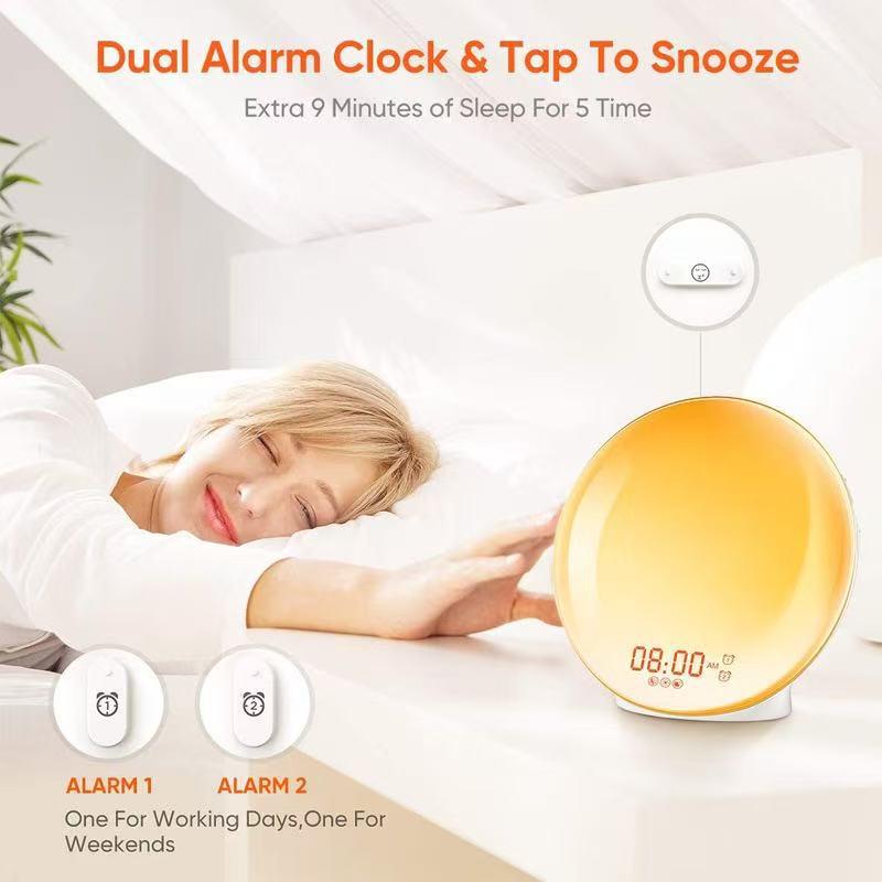 Sunrise Simulating LED Alarm Clock with Seven-Color Night Light & Sleep Timer