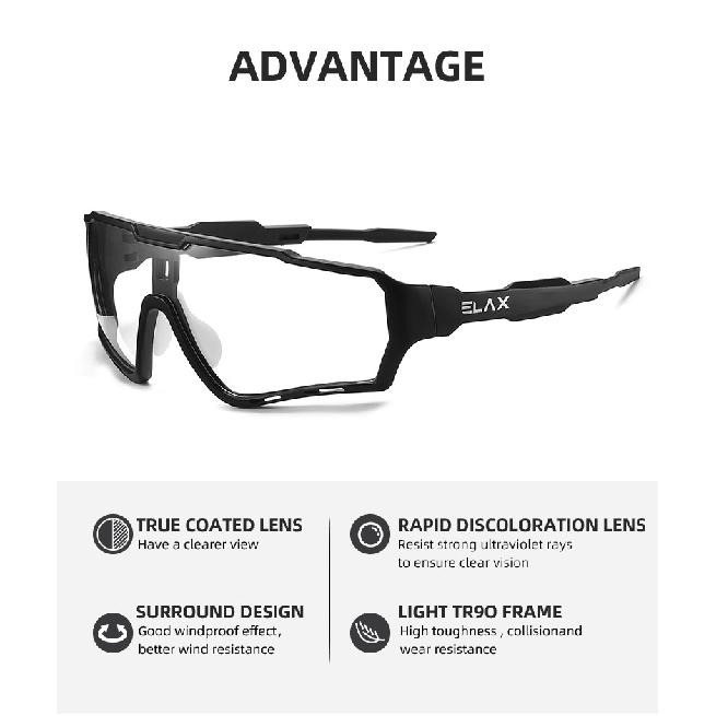 ELAX New Cycling Glasses Color-changing windproof outdoor sports glasses Single Bicycle Goggles