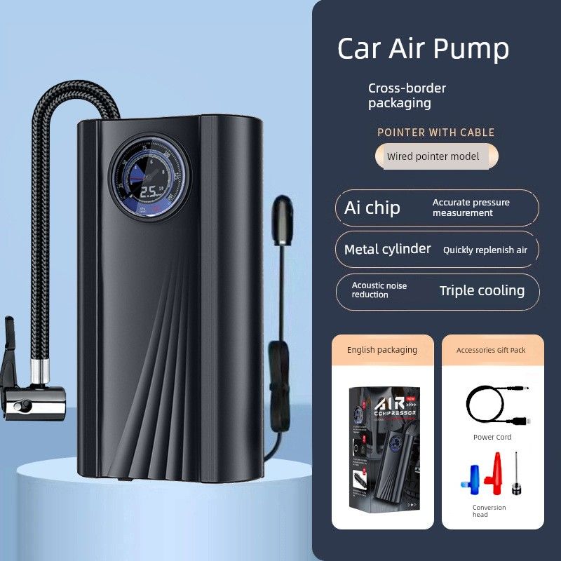 

Car Air Pump, Small Car Air Pump, Portable Digital Display Air Pump, Electric Air Pump Plug-In [Car Model] Cross-Border Color Box - Black