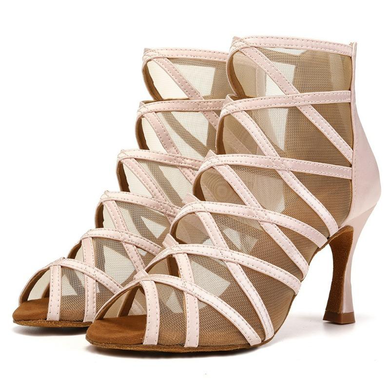 Sexy High Heels Adult Women Dance Boots Mesh Salsa Tango Latin Dance Modern Ballroom Dancing Shoes Heeled 9CM