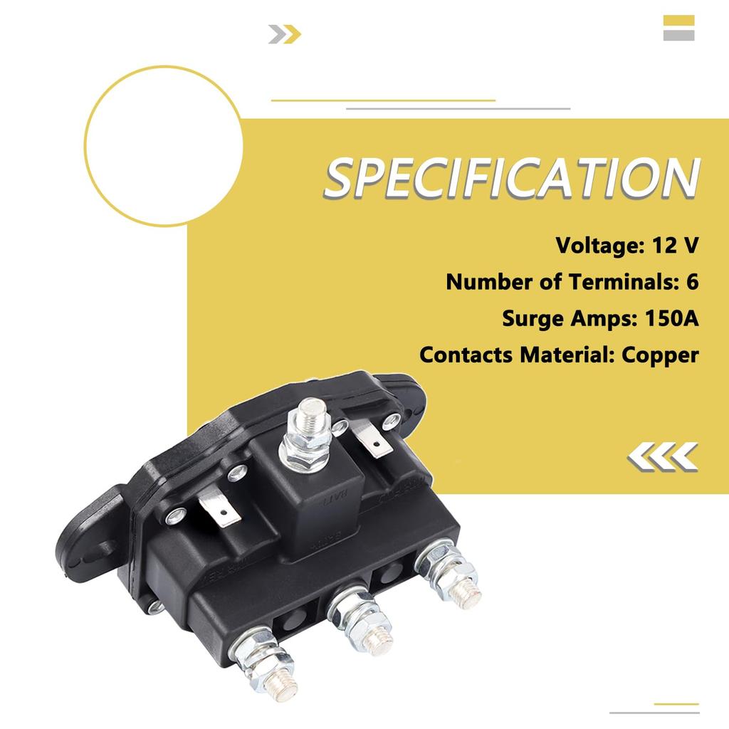 Winch Motor Reversing Solenoid 12V 6 Terminal DC Contactor Relay Switch Intermittent Duty Replaces 24450 214-1211A11 214-1211A11-06 Solenoid Switch