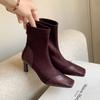 7CM fashionable and foreign style is thin, elastic and thin boots, female celebrity style versatile splicing square head thin heel small short boots, 