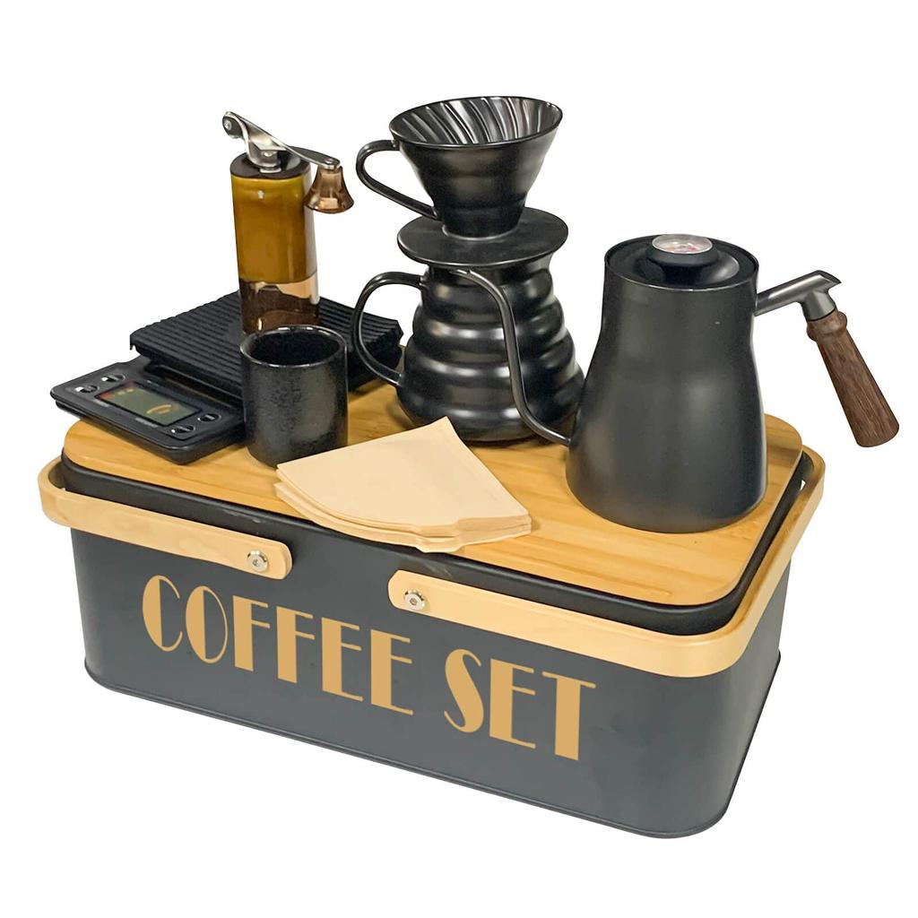 SOTECH Pour-Over Coffee Maker Set with Coffee Kettle, Scale, Ceramic Server, Ceramic Dripper, Coffee Grinder, Filter Paper, Ceramic Cups, and