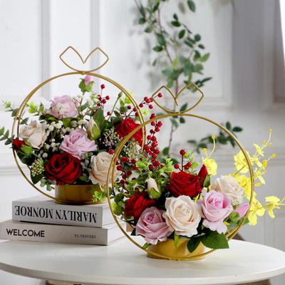 Silk Flower Arrangement for Living Room, Wedding Decor, Creative Gift & Engagement Ornament