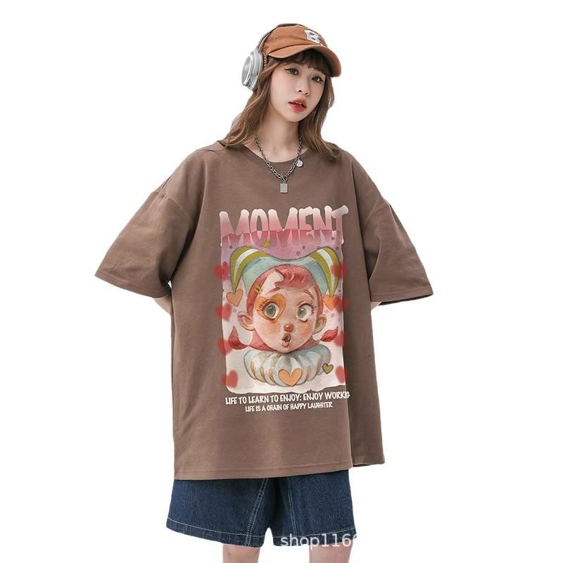 Sweet and cute t-shirt women's short-sleeved summer loose pure cotton half-sleeved age-reducing foreign-style meat-covering top large-size clothing