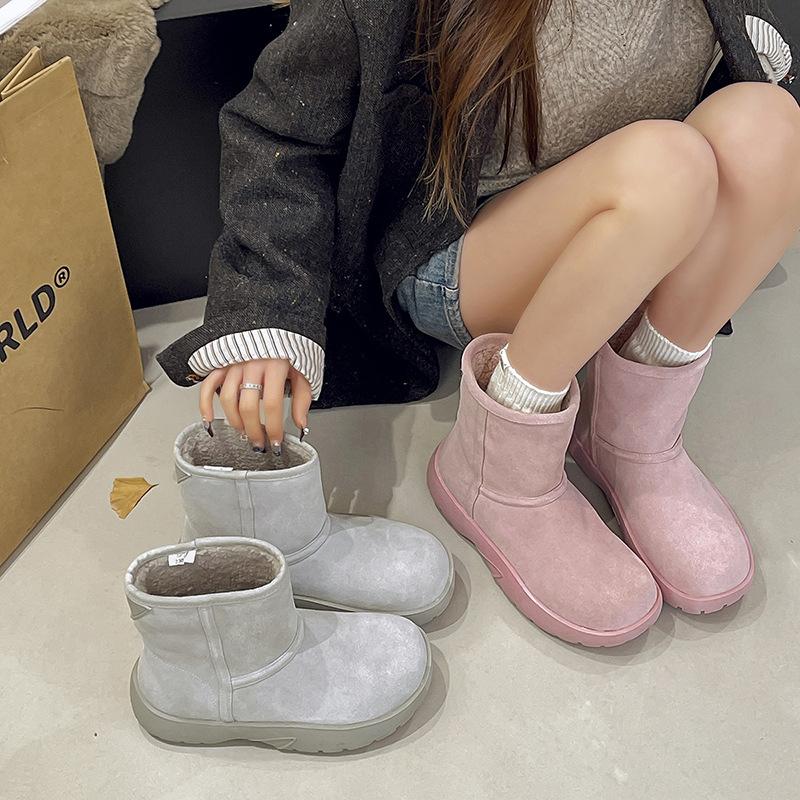

Шерстяные сноубутсы женские меховые интегрированные ботинки зимние новые на толстой подошве теплые с толстой подкладкой хлебные короткие ботинки 40 розовый
