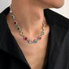 Colorful Inlaid Diamond Necklace for Men Trendy Personality Gemstone Collarbone Chain Hip Hop Niche Design Sense Men's