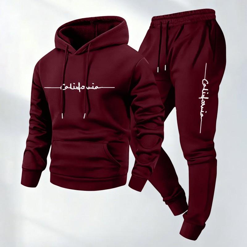 Conjunto de Sudadera con Capucha y Forro de Forro Polar para Hombre, Chándal Casual con Estampado de Letras, Sudadera de Manga Larga, Pantalones Jogger
