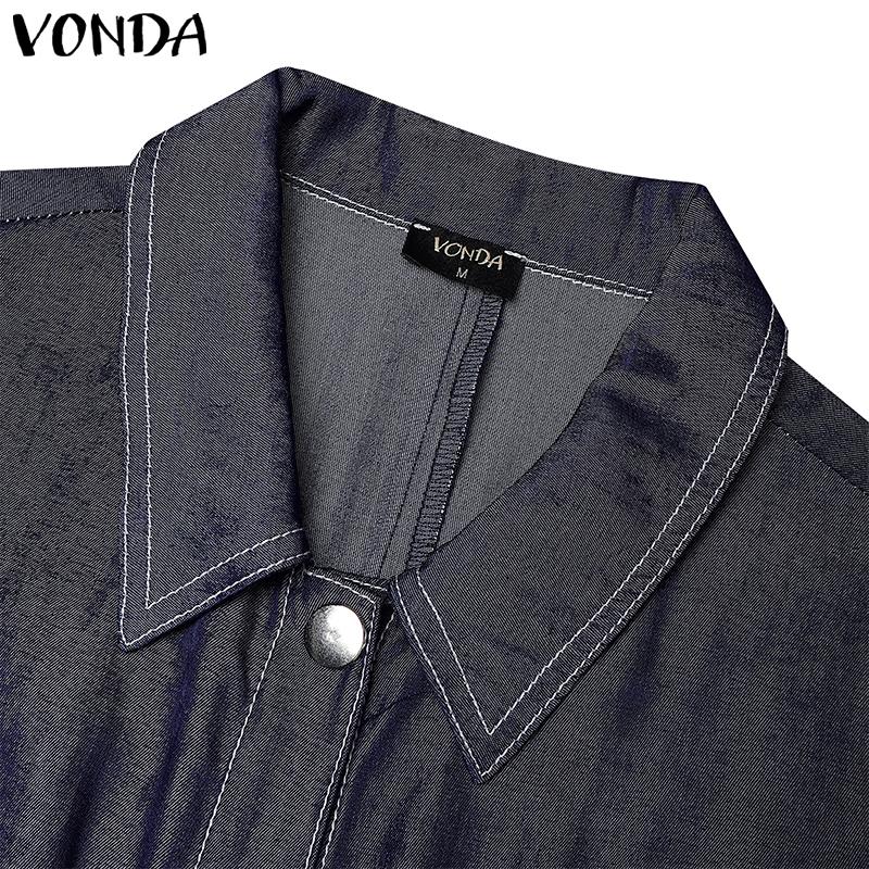 VONDA Women Elegant Short Sleeve Stitching Buttons Up Casual Mini Dress