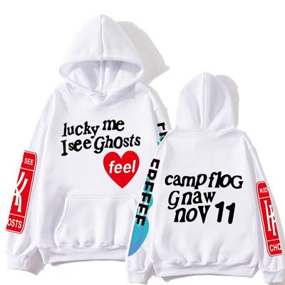 Felpa con stampa di lettere graffiti Lucky Me I See Ghosts Uomo Donna Manica lunga Hip Hop Tops Casual Felpa con cappuccio Abbigliamento