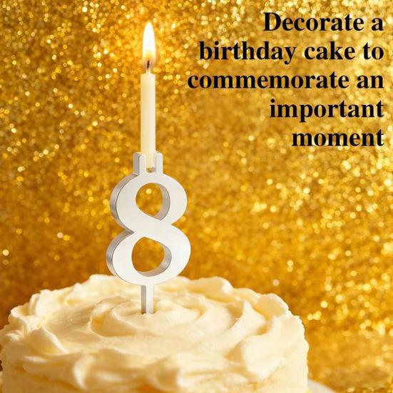 Number Candle Holder Set Reusable Silver Digital Birthday Cake Candle Holder 0-9 Numbered Cake Topper Decoration for Birthday Anniversaries