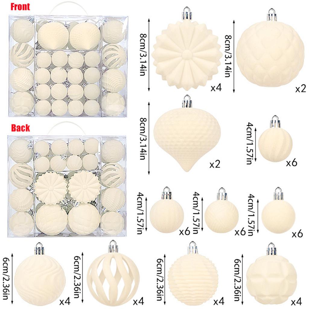 48pcs Flocked Christmas Balls 4/6/8cm Plastic Ball Decorations Set