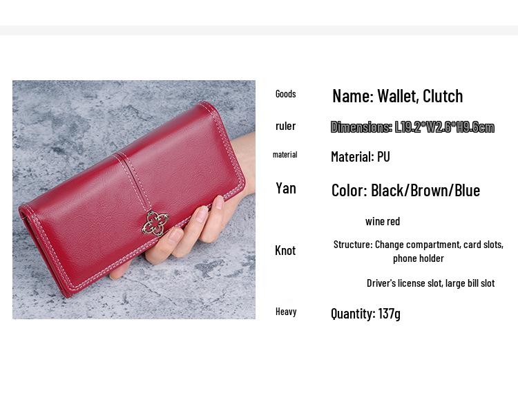 Women's Retro Long Leather Wallet - Oil Wax Zipper Clutch with Large Capacity