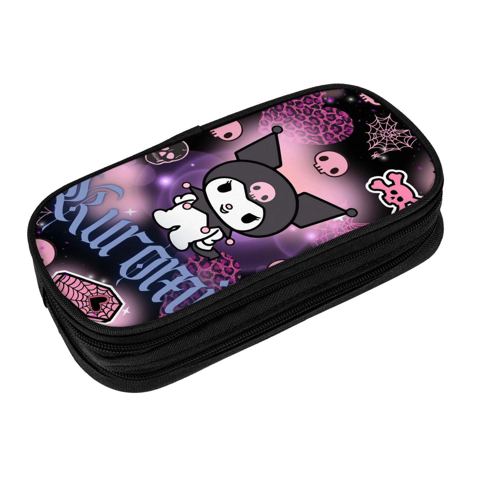 

Kuromi Cartoon Double Layer Pencil Case, Large Capacity, Black, for Boys and Girls.