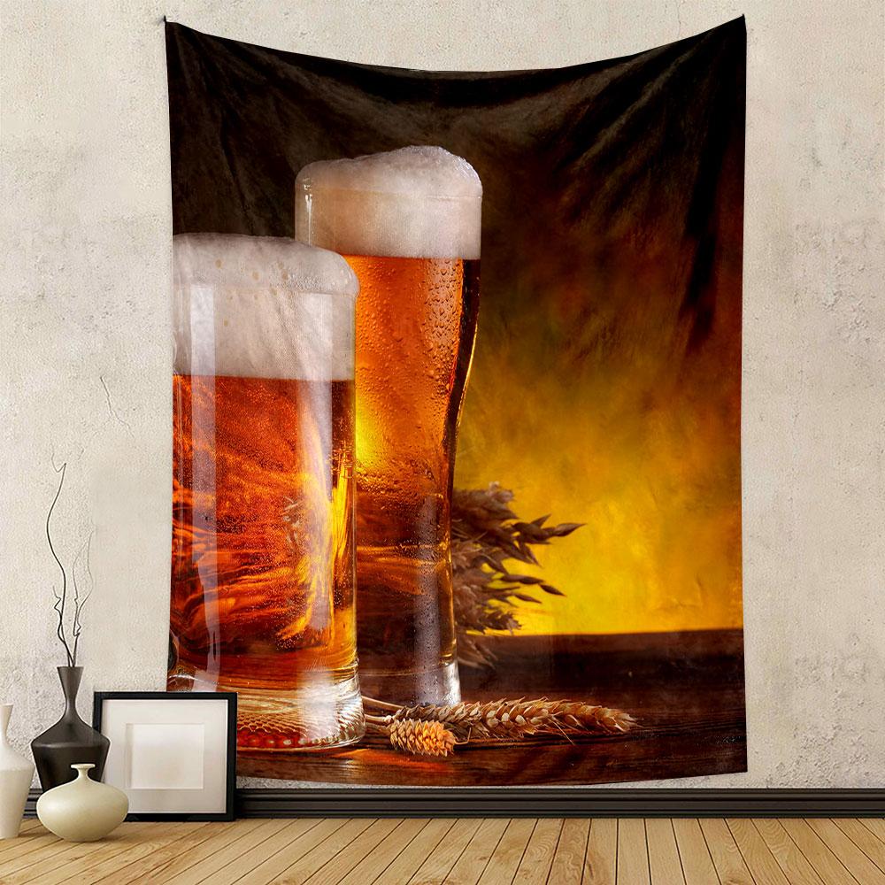 "Golden Beer with Wheat and Foam" Patterned tapestry home decor, suitable for bedroom and living room, gift