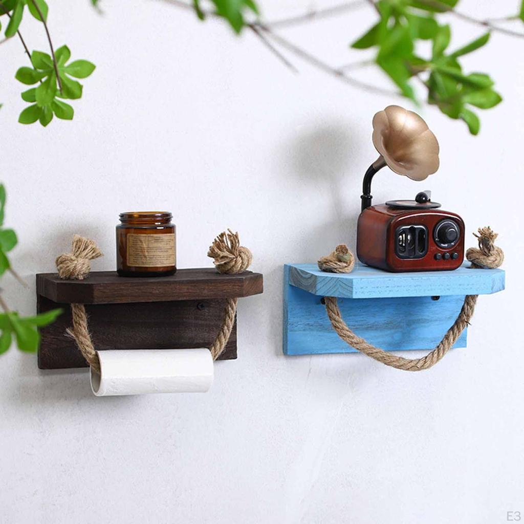 Toilet Paper Holder with Dispenser Shelf, Wall Mounted, Multifunctional, Wooden, Hotel,