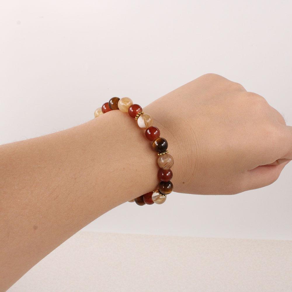 Festive Gifts Tiger Eye Red Agate And Striped Agate Beaded Bracelet Warm Fashion Jewelry For Men And Women Daily Wear Simple Versatile Accessory