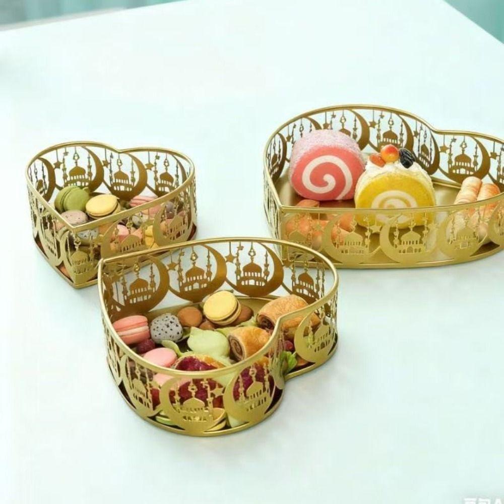 3Pcs Gold Color Ramadan Decorative Tray Heart Shaped Eid Candy Dish  Islamic Holidays