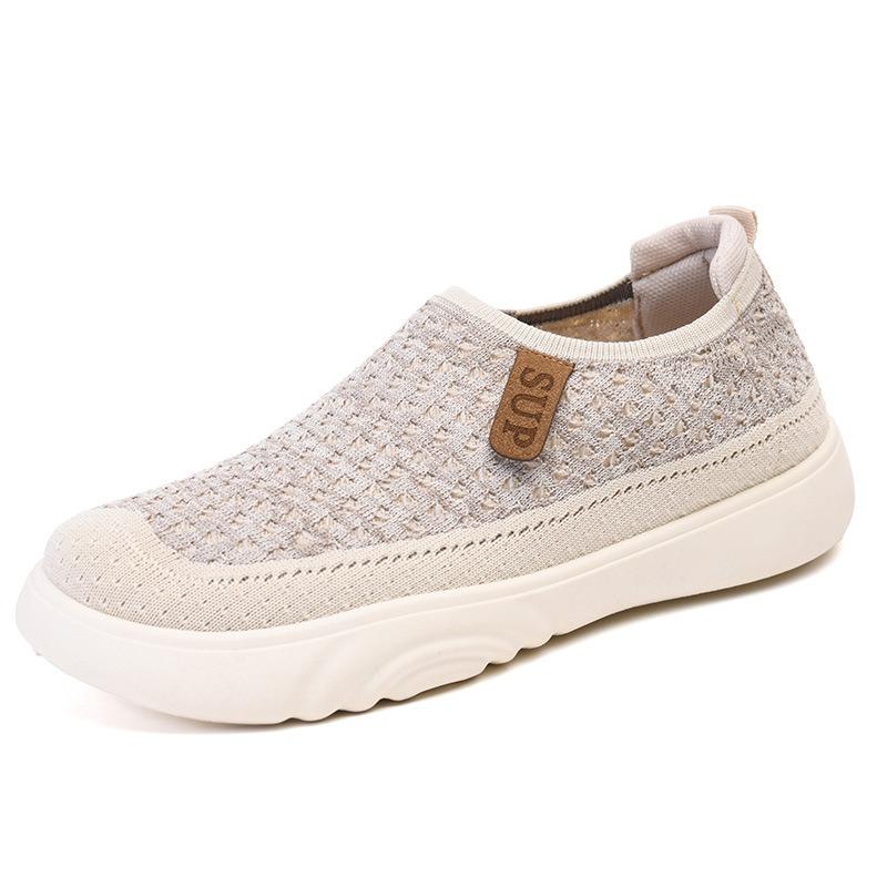 New old Beijing cloth shoes women's knitted elastic thick-soled breathable non-slip one-pedal versatile loafers casual shoes