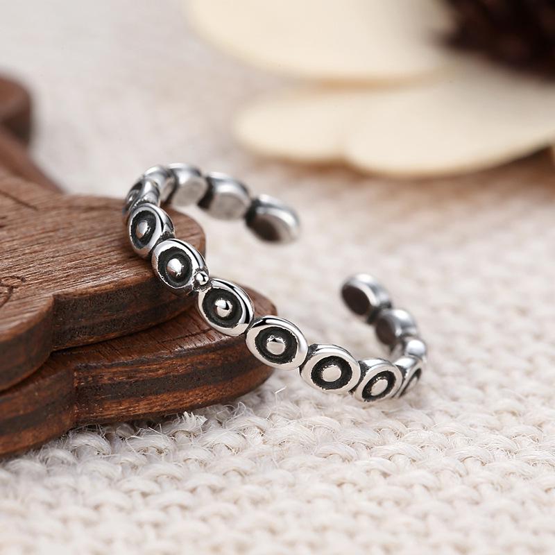 Korean Style Adjustable Black Open Ring - Women s Retro Oval Dot Index Finger Ring Adjustable Open