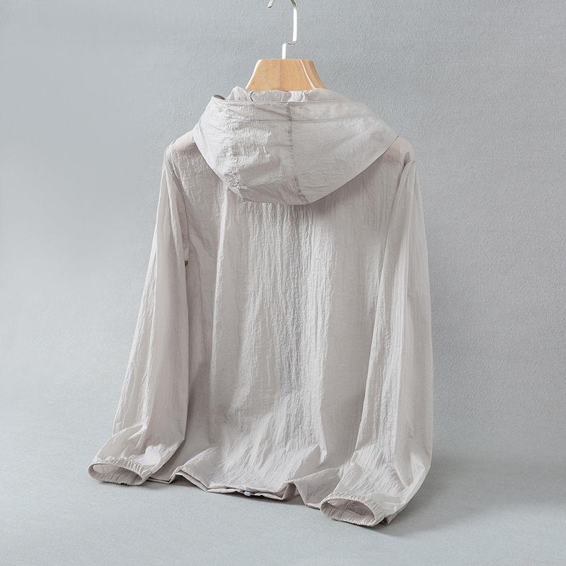 New Summer Thin Breathable Ice Silk Sunscreen Clothing Simple Solid Color Casual Loose Hooded Long Sleeved Coat for Men