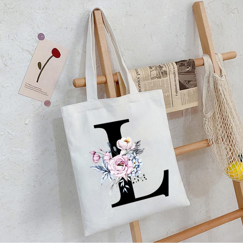 Alphabet24 Letter Print Student Portable Canvas Bag Tote Bag Large Capacity Messenger Bag
