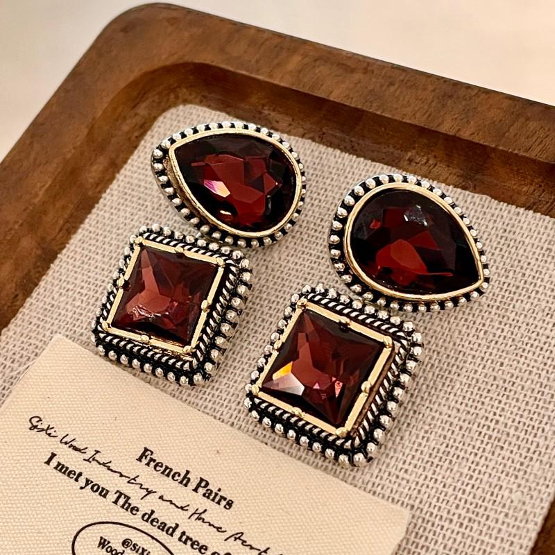 Vintage Crystal Patchwork Water Drop Geometric Rhinestone Earrings for Women