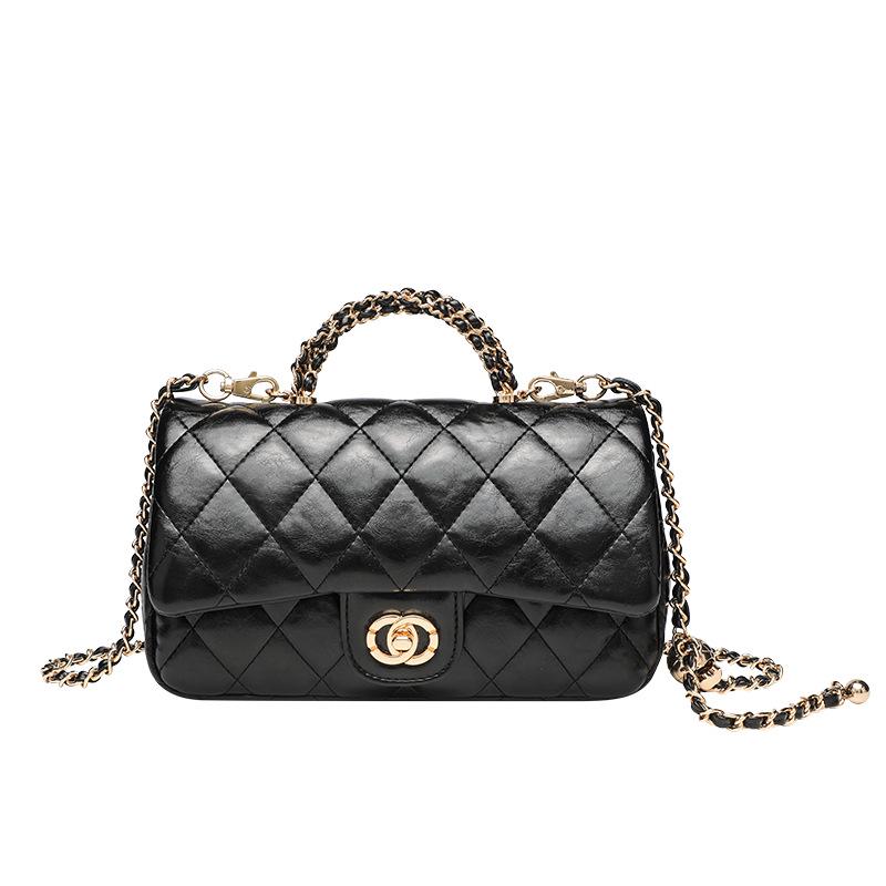 2026 Elegant Diamond Lattice Chain Bag: Women's High-End Small Square Makeup Box & Handheld Shoulder Bag.