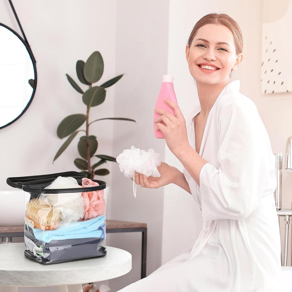 Heavy Duty Leak Proof Clear Travel Bags for Toiletries, Transparent Makeup Cosmetic Bag with Zipper and Handle (Large, Black)