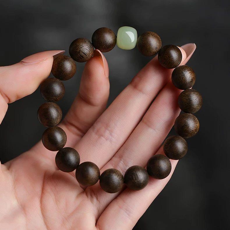 Bracciale Autentico Vietnamita in Agarwood di Nha Trang Ky Nan per Uomo, Bracciale Buddista in Perle di Legno, Bracciale in Sandalo per Donna