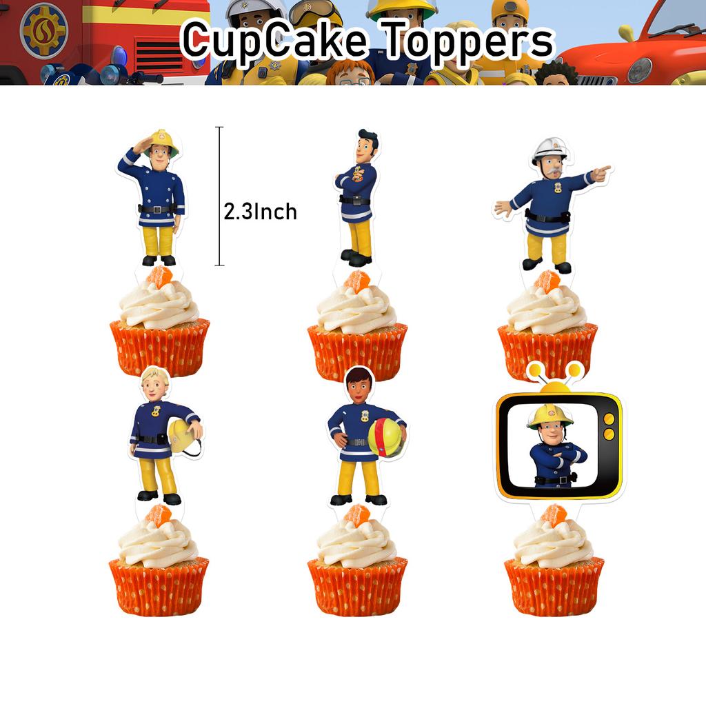 Fireman Sam Birthday Party Set – 32Pcs Flag, Cake Topper & Balloons for Kids