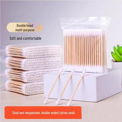 100 Pcs Double-Headed Pointed Round Wooden Cotton Swabs for Ear Cleaning & Cosmetics