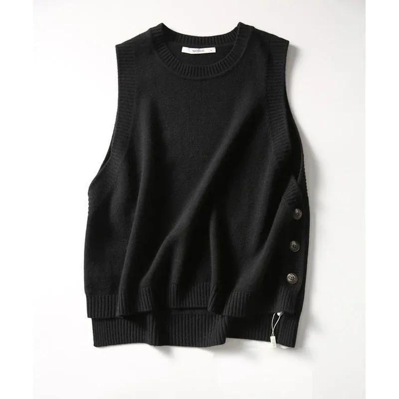 Woman Sweaters Sleeveless Knit Vest Loose Round Neck Sweater Female Femme Chandails Pull Hiver