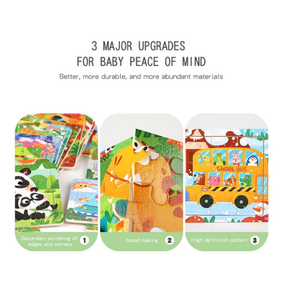 9-Piece Wooden Children'S Jigsaw Puzzle Toy For Early Childhood Education Cartoon Animal Transportation Cognitive Puzzle