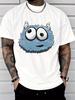 Unisex Crew Neck Tee Cute Big Eyed Blue Furry Monster Print Short Sleeve Top Summer Outdoor Loose Soft Casual Basic Daily Wear