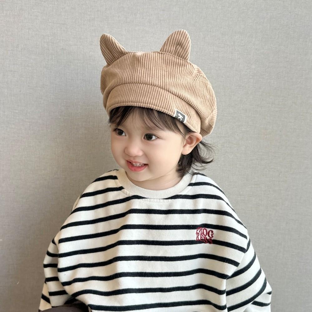 Cute Baby Corduroy Beret Korean Duck Tongue Cap Lovely Cat Ear Beret  Kids