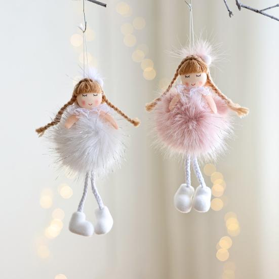 Christmas Angel Doll Pendant with Long Pigtail Design Health Happiness Blessings Decorative Hanging Ornament