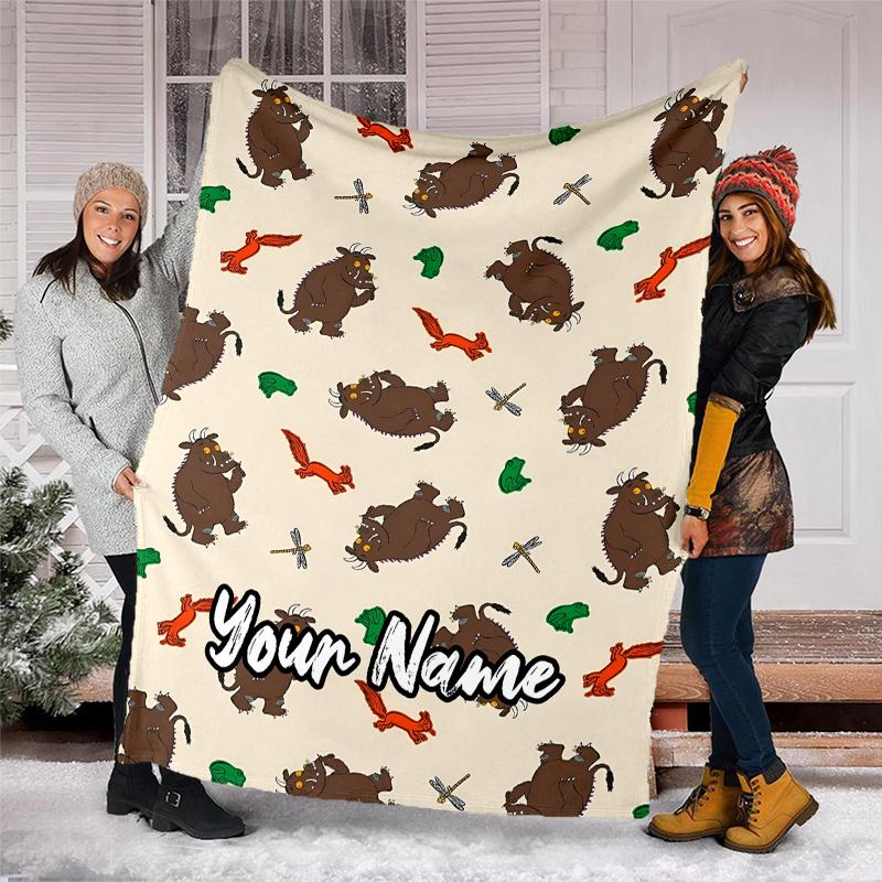Coperta Stampata Personalizzata con Nome - Tema Il Gruffalò - Perfetta per Divano, Letto, Viaggi e Uso Esterno | Lavabile in Lavatrice, Accogliente e Resistente.