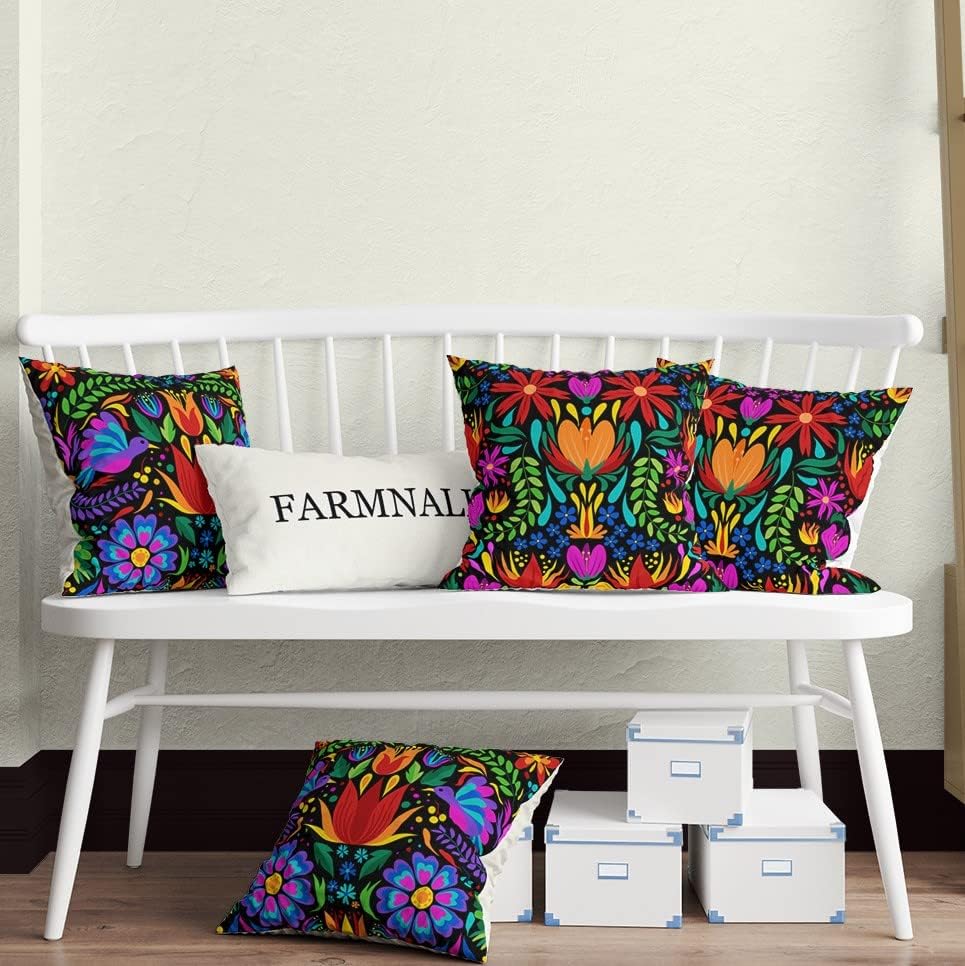 Mexican Fiesta Throw Pillow Covers Set Of 4 Dragonfly Flower Dahlia Pillow Case Day Of The Dead Dia De Los Cinco