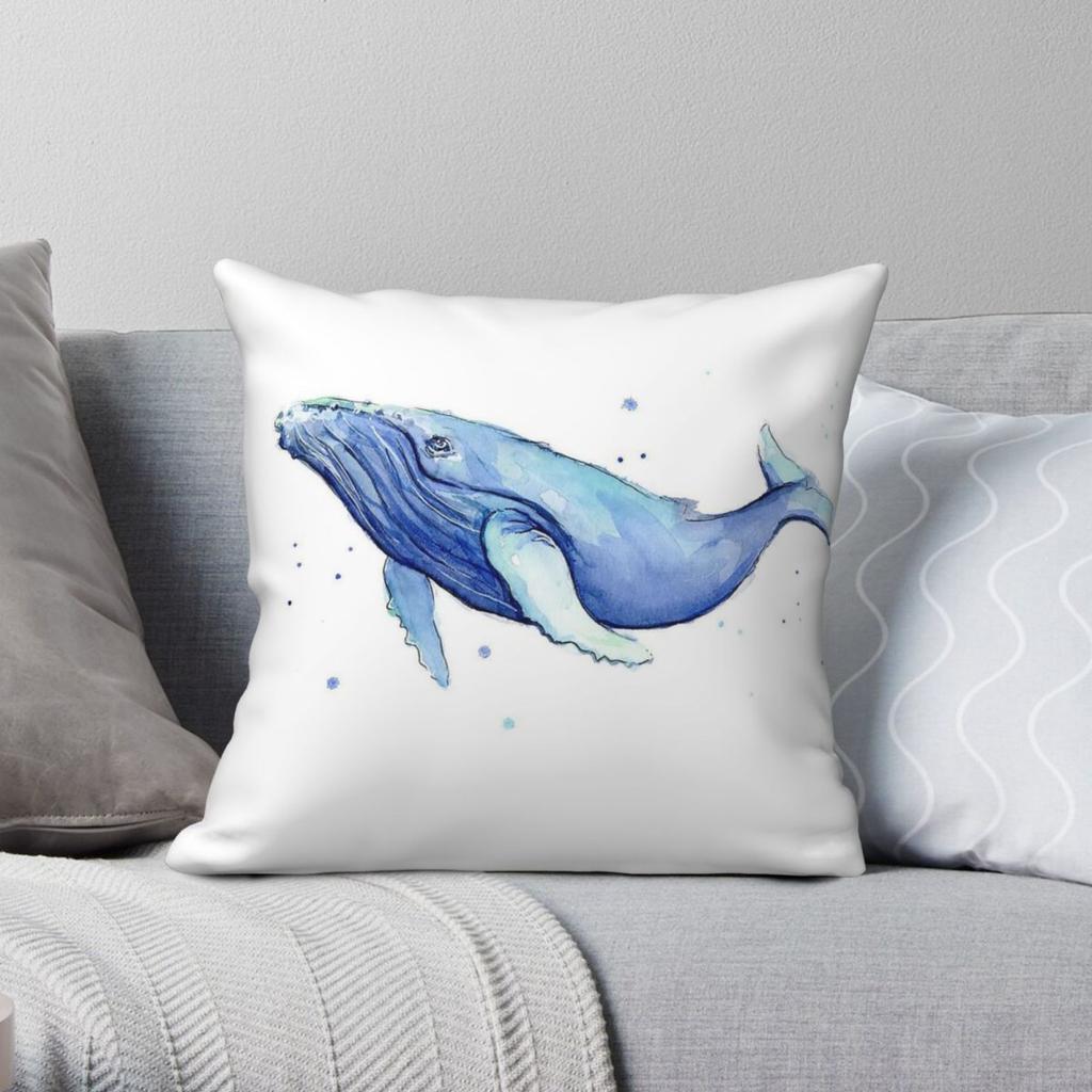 Humpback Whale Blue Pillowcase Polyester Linen Velvet Pattern Zip Decor Sofa Cushion Case