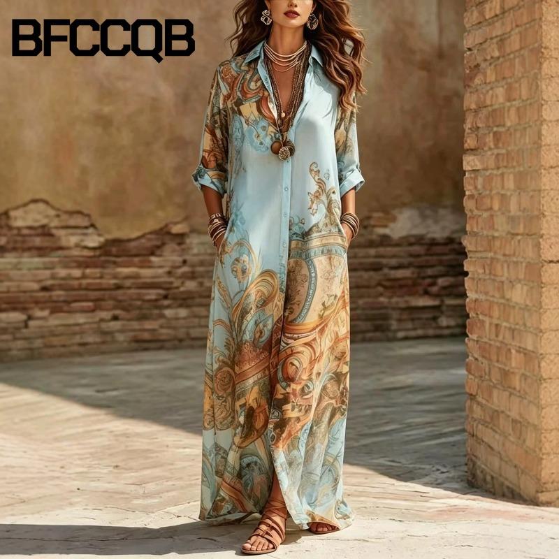 BFCCQB Damenmode Herbst Winter Langarm POLO-Kragen Freizeitkleider