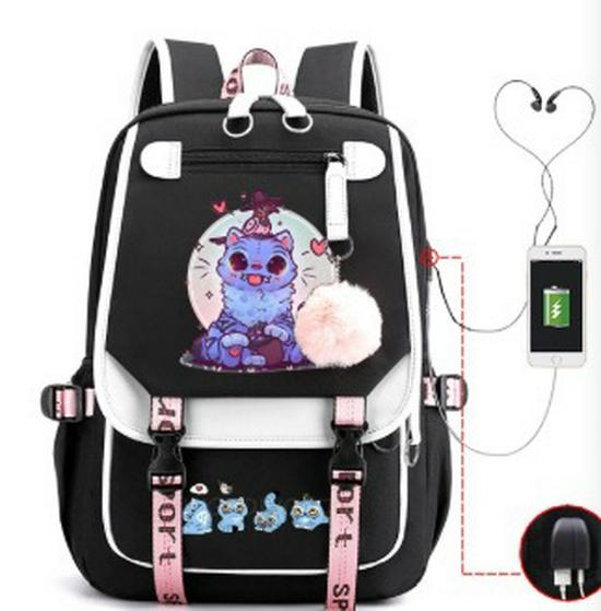 K-Pop Demon Hunter Girl Group Backpack with Pompom - Schoolbag for Students