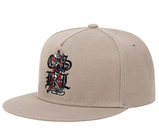 

Sproutsy Men s Flower Rose Unisex Flat Visor Hat in Beige with Skull and Skeleton Design
