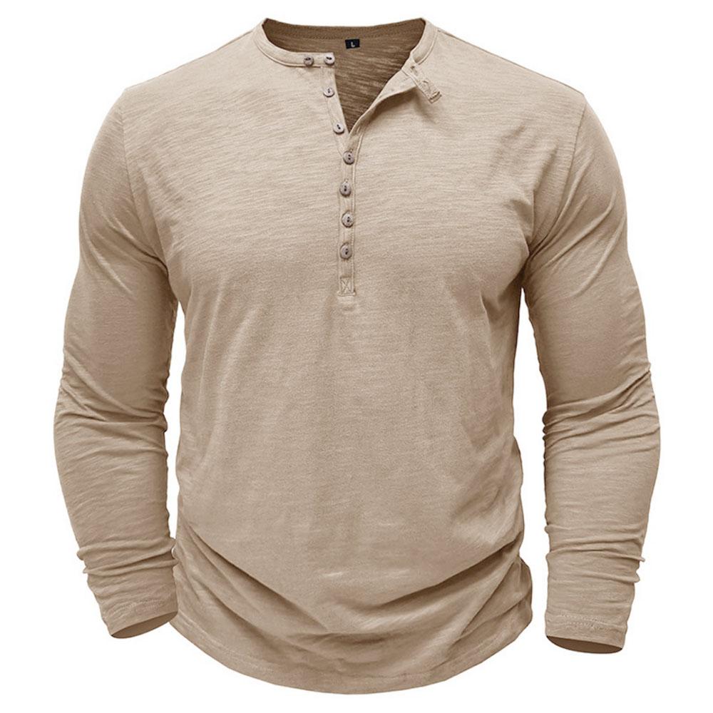 King Billion Lichtgewicht Zomer Katoenmix Lange Mouwen Top voor Mannen - Ademende Henley Nek Casual Tops in Effen Kleuren L kaki