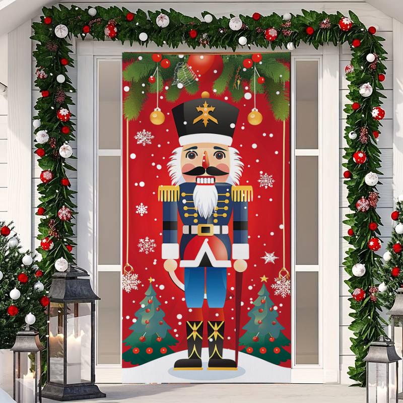 1 Stück Frohe Weihnachten Baum Türabdeckung Banner Polyester Schneemann Weißes Weihnachtsmuster für Heiligabend Neujahr Feiertagsparty Haustür Heim Wanddeko